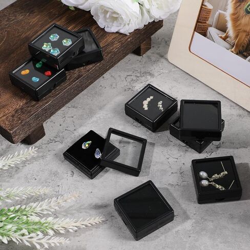 30 Pcs Black Gemstone Display Box 1.6'' x 0.6'' Jewelry Box Container with Clear Top Lids for Gems, Coins, Christmas Festival Wedding Jewelry Packing in Saudi Arabia