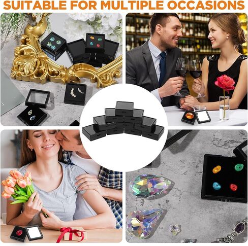 30 Pcs Black Gemstone Display Box 1.6'' x 0.6'' Jewelry Box Container with Clear Top Lids for Gems, Coins, Christmas Festival Wedding Jewelry Packing in Saudi Arabia