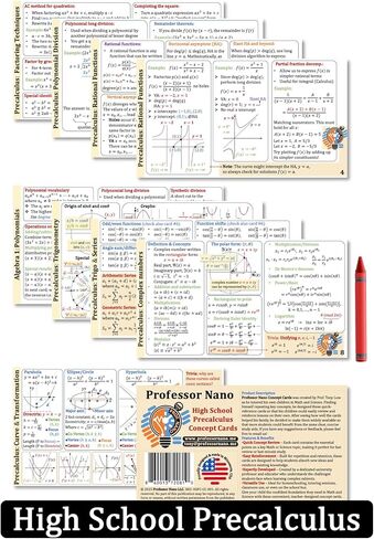 البروفيسور نانو المدرسة الثانوية بطاقات مفهوم precalculus || 4x7.11 بوصة ، مجموعة من 10 || ورقة الغش ، Quickstudy in Kuwait