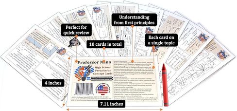 البروفيسور نانو المدرسة الثانوية بطاقات مفهوم precalculus || 4x7.11 بوصة ، مجموعة من 10 || ورقة الغش ، Quickstudy in Kuwait