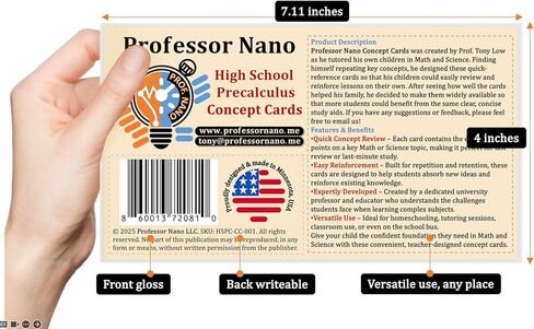 البروفيسور نانو المدرسة الثانوية بطاقات مفهوم precalculus || 4x7.11 بوصة ، مجموعة من 10 || ورقة الغش ، Quickstudy in Kuwait