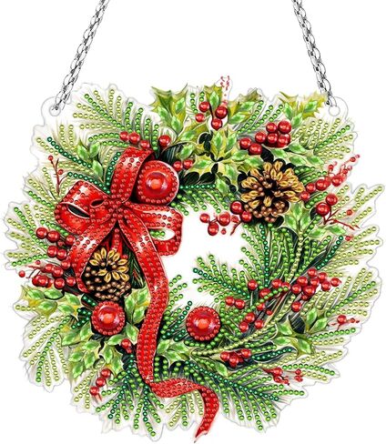 INCOK Christmas Wreath Diamond Art Hanging Kits - DIY Merry Christmas Diamond Painting Ornament for Adult 5D Rhinestone Gem Art Craft Wall Home Garden Hanging Decor Xmas Holiday Gift for Beginners in Saudi Arabia