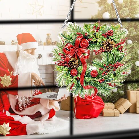 INCOK Christmas Wreath Diamond Art Hanging Kits - DIY Merry Christmas Diamond Painting Ornament for Adult 5D Rhinestone Gem Art Craft Wall Home Garden Hanging Decor Xmas Holiday Gift for Beginners in Saudi Arabia