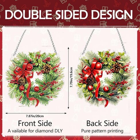 INCOK Christmas Wreath Diamond Art Hanging Kits - DIY Merry Christmas Diamond Painting Ornament for Adult 5D Rhinestone Gem Art Craft Wall Home Garden Hanging Decor Xmas Holiday Gift for Beginners in Saudi Arabia