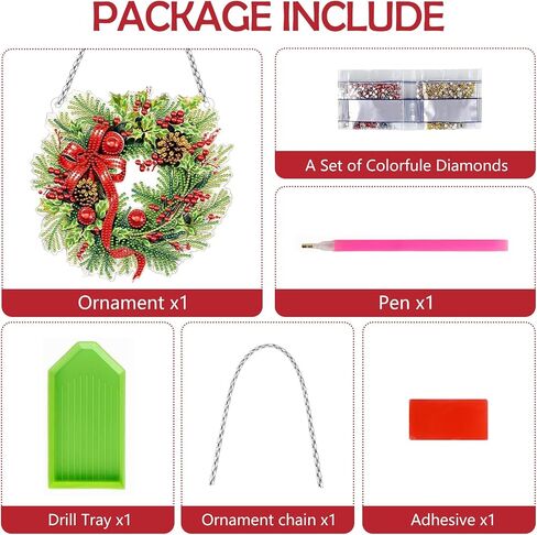 INCOK Christmas Wreath Diamond Art Hanging Kits - DIY Merry Christmas Diamond Painting Ornament for Adult 5D Rhinestone Gem Art Craft Wall Home Garden Hanging Decor Xmas Holiday Gift for Beginners in Saudi Arabia