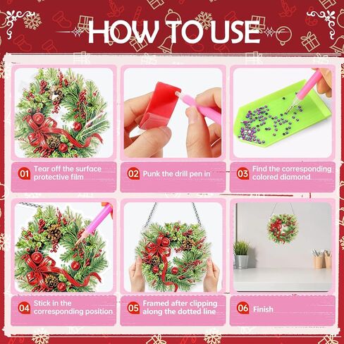 INCOK Christmas Wreath Diamond Art Hanging Kits - DIY Merry Christmas Diamond Painting Ornament for Adult 5D Rhinestone Gem Art Craft Wall Home Garden Hanging Decor Xmas Holiday Gift for Beginners in Saudi Arabia