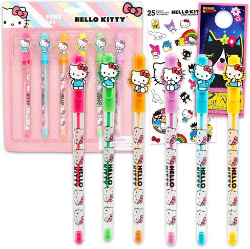 Hello Kitty Gel Pen Set - 6 Pc Sanrio Writing Instruments Gift Bundle for Kids Plus Stickers, More Writing Set for Kids, Girls in Saudi Arabia