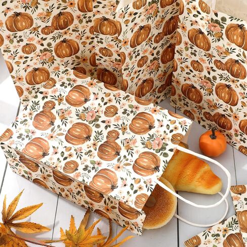 Whaline 24Pcs Fall Floral Pumpkin Gift Bags with Handle Watercolor Rustic Autumn Flower Pumpkin Paper Party Favor Bags Treat Goodie Bags for Thanksgiving, 5.9 x 8.3 x 3.1 Inch in Saudi Arabia