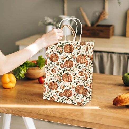Whaline 24Pcs Fall Floral Pumpkin Gift Bags with Handle Watercolor Rustic Autumn Flower Pumpkin Paper Party Favor Bags Treat Goodie Bags for Thanksgiving, 5.9 x 8.3 x 3.1 Inch in Saudi Arabia