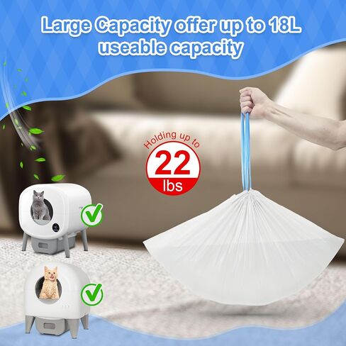 80 COUNT CAT CAT STERTER BOX LINER FACS for Open Top Open Autoscooper 11 PET Automatic Cleaning Cat Sterter Box ، وأكياس النفايات ، و 27 "× 13" أكياس القمامة البديلة للخدمة الشديدة مع الرباط (رمادي) in Kuwait