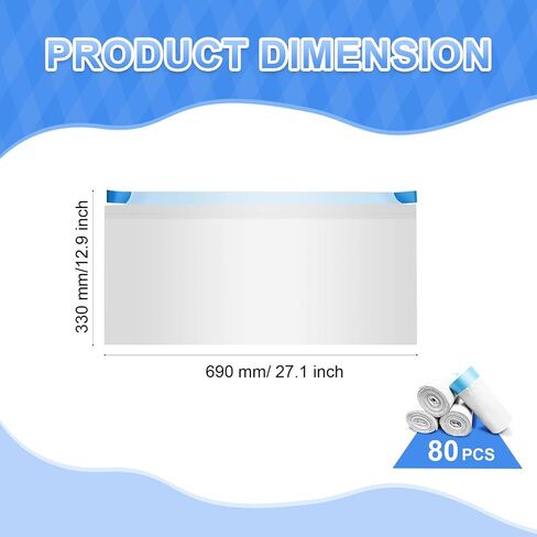 80 COUNT CAT CAT STERTER BOX LINER FACS for Open Top Open Autoscooper 11 PET Automatic Cleaning Cat Sterter Box ، وأكياس النفايات ، و 27 "× 13" أكياس القمامة البديلة للخدمة الشديدة مع الرباط (رمادي) in Kuwait