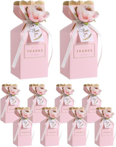 Liobelon 10 Pieces Floral Gift Boxes, Petal Shaped Candy Treat Box 3D Flower Candy Boxes With Ribbons for Flower Themed Party, Bridal Shower, Wedding, Engagement Candy Table Decorations (Pink) in Saudi Arabia