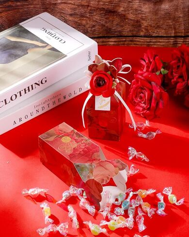 Liobelon 10 Pieces Floral Gift Boxes, Petal Shaped Candy Treat Box 3D Flower Candy Boxes With Ribbons for Flower Themed Party, Bridal Shower, Wedding, Engagement Candy Table Decorations (Pink) in Saudi Arabia