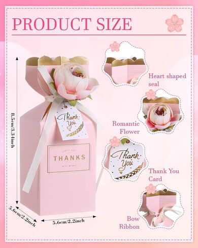 Liobelon 10 Pieces Floral Gift Boxes, Petal Shaped Candy Treat Box 3D Flower Candy Boxes With Ribbons for Flower Themed Party, Bridal Shower, Wedding, Engagement Candy Table Decorations (Pink) in Saudi Arabia