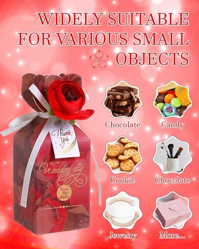 Liobelon 10 Pieces Floral Gift Boxes, Petal Shaped Candy Treat Box 3D Flower Candy Boxes With Ribbons for Flower Themed Party, Bridal Shower, Wedding, Engagement Candy Table Decorations (Pink) in Saudi Arabia
