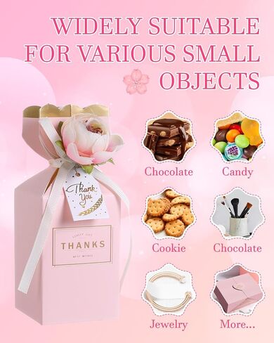 Liobelon 10 Pieces Floral Gift Boxes, Petal Shaped Candy Treat Box 3D Flower Candy Boxes With Ribbons for Flower Themed Party, Bridal Shower, Wedding, Engagement Candy Table Decorations (Pink) in Saudi Arabia