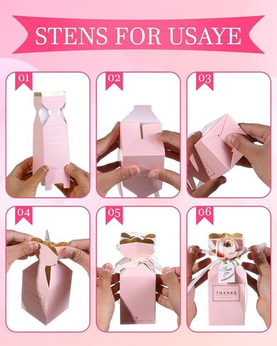 Liobelon 10 Pieces Floral Gift Boxes, Petal Shaped Candy Treat Box 3D Flower Candy Boxes With Ribbons for Flower Themed Party, Bridal Shower, Wedding, Engagement Candy Table Decorations (Pink) in Saudi Arabia