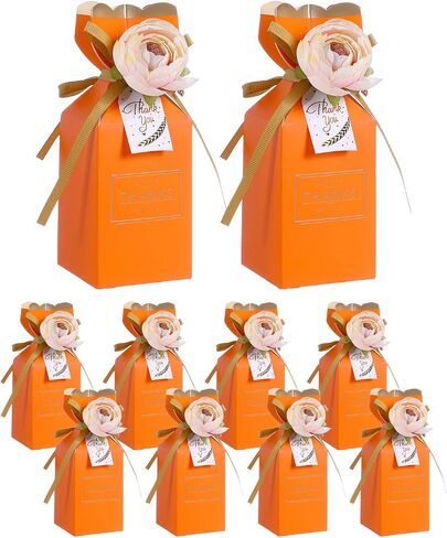 Liobelon 10 Pieces Floral Gift Boxes, Petal Shaped Candy Treat Box 3D Flower Candy Boxes With Ribbons for Flower Themed Party, Bridal Shower, Wedding, Engagement Candy Table Decorations (Pink) in Saudi Arabia