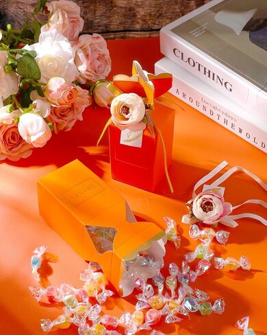 Liobelon 10 Pieces Floral Gift Boxes, Petal Shaped Candy Treat Box 3D Flower Candy Boxes With Ribbons for Flower Themed Party, Bridal Shower, Wedding, Engagement Candy Table Decorations (Pink) in Saudi Arabia