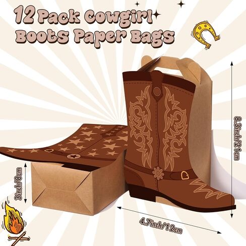 Mooliwe 12 Pcs Cowboy Cowgirl Boots Party Favors Gift Boxes Western Party Decoration Treat Bags Wild West Candy Cookie Boxes for Last Rodeo Bachelorette Theme Birthday Supplies, 2 Designs(Brown) in Saudi Arabia