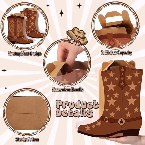 Mooliwe 12 Pcs Cowboy Cowgirl Boots Party Favors Gift Boxes Western Party Decoration Treat Bags Wild West Candy Cookie Boxes for Last Rodeo Bachelorette Theme Birthday Supplies, 2 Designs(Brown) in Saudi Arabia