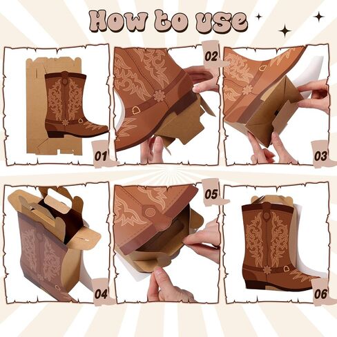 Mooliwe 12 Pcs Cowboy Cowgirl Boots Party Favors Gift Boxes Western Party Decoration Treat Bags Wild West Candy Cookie Boxes for Last Rodeo Bachelorette Theme Birthday Supplies, 2 Designs(Brown) in Saudi Arabia