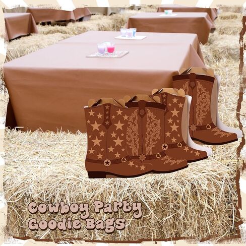Mooliwe 12 Pcs Cowboy Cowgirl Boots Party Favors Gift Boxes Western Party Decoration Treat Bags Wild West Candy Cookie Boxes for Last Rodeo Bachelorette Theme Birthday Supplies, 2 Designs(Brown) in Saudi Arabia