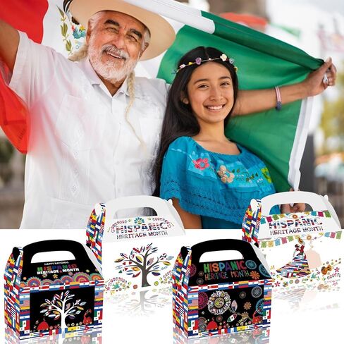 LOONELO Hispanic Heritage Month Party Favor Boxes, 12pcs Cardstock Gift Treat Boxes with Handles, Latin American Spanish Classroom Candy Boxes for Table Decorations and Celebration Supplies in Saudi Arabia