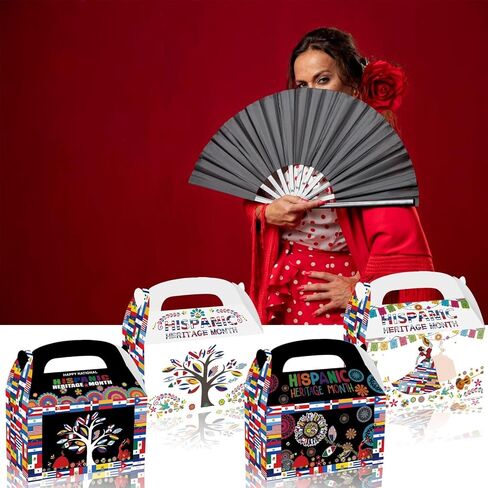LOONELO Hispanic Heritage Month Party Favor Boxes, 12pcs Cardstock Gift Treat Boxes with Handles, Latin American Spanish Classroom Candy Boxes for Table Decorations and Celebration Supplies in Saudi Arabia
