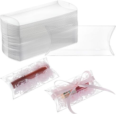 BENECREAT 60Pcs Clear Plastic Pillow Favor Box Candy Treat Gift Box for Wedding Party Favor, Mother's Day Festival Gift Packaging, 4.5x2.5x1 inch in Saudi Arabia