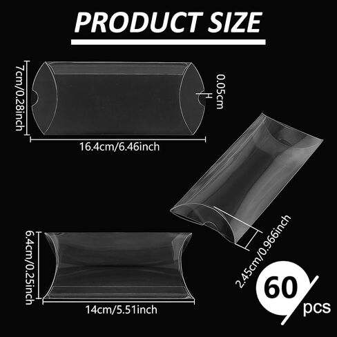 BENECREAT 60Pcs Clear Plastic Pillow Favor Box Candy Treat Gift Box for Wedding Party Favor, Mother's Day Festival Gift Packaging, 4.5x2.5x1 inch in Saudi Arabia