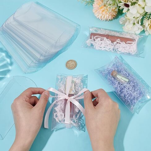 BENECREAT 60Pcs Clear Plastic Pillow Favor Box Candy Treat Gift Box for Wedding Party Favor, Mother's Day Festival Gift Packaging, 4.5x2.5x1 inch in Saudi Arabia