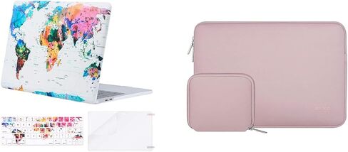 Moseso متوافق مع MacBook Pro 13 بوصة Case 2016-2020 A2338 M1 A2289 A2251 A2159 A1989 A1706 A1708 ، حقيبة الأكمام النيوبرين ونمط العلبة الصلبة وحماية الشاشة للوحة المفاتيح ، خريطة العالم والوردي in Saudi Arabia