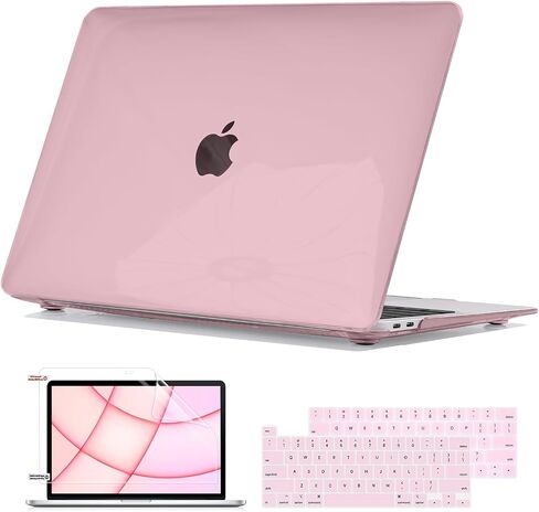 Compatible with 2022 2021 2020 2019 2018 2017 2016 MacBook Pro 13 inch Case M2 M1 Chip A2338 A2289 A2251 A1706 A1989 A2159 Cover, Plastic Hard Shell Case Keyboard Cover Screen Film, Crystal Pink in Saudi Arabia