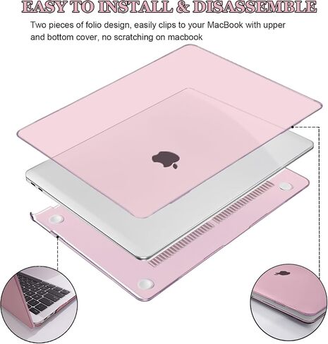 Compatible with 2022 2021 2020 2019 2018 2017 2016 MacBook Pro 13 inch Case M2 M1 Chip A2338 A2289 A2251 A1706 A1989 A2159 Cover, Plastic Hard Shell Case Keyboard Cover Screen Film, Crystal Pink in Saudi Arabia
