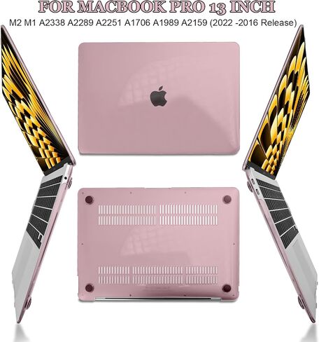 Compatible with 2022 2021 2020 2019 2018 2017 2016 MacBook Pro 13 inch Case M2 M1 Chip A2338 A2289 A2251 A1706 A1989 A2159 Cover, Plastic Hard Shell Case Keyboard Cover Screen Film, Crystal Pink in Saudi Arabia