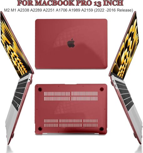 Compatible with 2022 2021 2020 2019 2018 2017 2016 MacBook Pro 13 inch Case M2 M1 Chip A2338 A2289 A2251 A1706 A1989 A2159 Cover, Plastic Hard Shell Case Keyboard Cover Screen Film, Crystal Pink in Kuwait