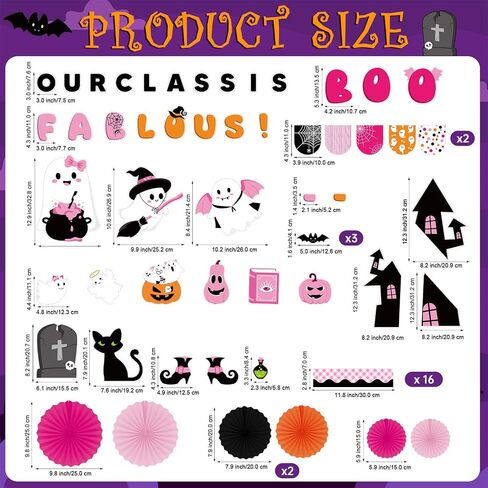 Pasimy 3D Halloween Bulletin Board Decorations Set Horror Classroom Door Decor DIY Paper Fans Spooky Ghost Witch Pumpkin Cutouts Craft Trick or Treat Borders for School Office Wall Supplies (Cute) in Saudi Arabia