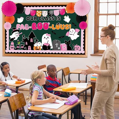 Pasimy 3D Halloween Bulletin Board Decorations Set Horror Classroom Door Decor DIY Paper Fans Spooky Ghost Witch Pumpkin Cutouts Craft Trick or Treat Borders for School Office Wall Supplies (Cute) in Saudi Arabia