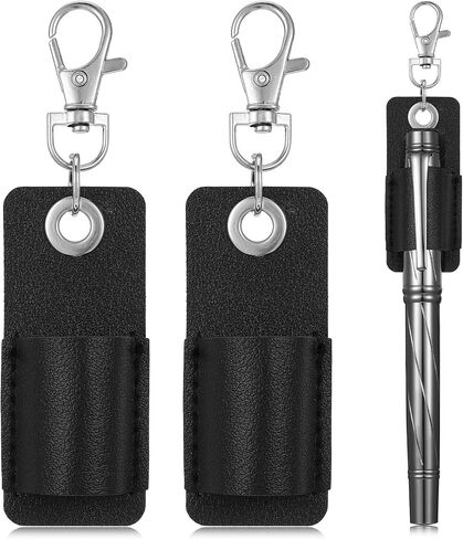 Xindojuz 2 PCS Pen Holder for Lanyard, Portable Pencil Holders Clip Anti-Lost Leather Pocket Nurse Badge Keychain Retractable Pen Holder Clip for Clipboard Nurses Courier Clerk (Black) in Saudi Arabia