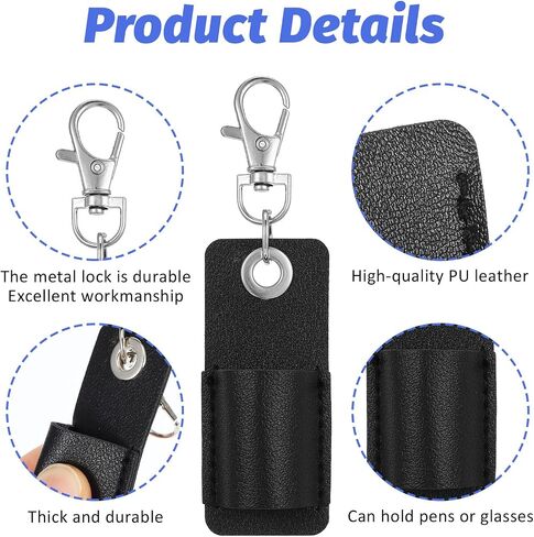 Xindojuz 2 PCS Pen Holder for Lanyard, Portable Pencil Holders Clip Anti-Lost Leather Pocket Nurse Badge Keychain Retractable Pen Holder Clip for Clipboard Nurses Courier Clerk (Black) in Saudi Arabia