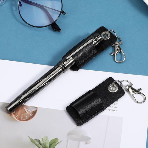 Xindojuz 2 PCS Pen Holder for Lanyard, Portable Pencil Holders Clip Anti-Lost Leather Pocket Nurse Badge Keychain Retractable Pen Holder Clip for Clipboard Nurses Courier Clerk (Black) in Saudi Arabia