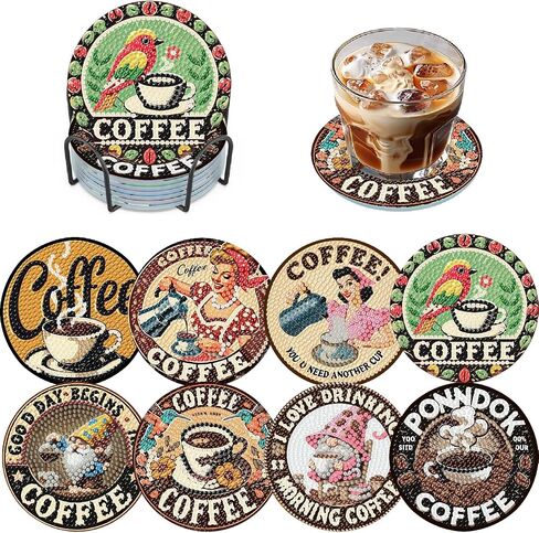 8 Pack Christmas Diamond Art Coaster Kit, Gingerbread Man Penguin SnowmanAdult Diamond Painting Coaster Kit,5D DIY Full Drill Diamond Dot （with Holder） 4x4 Inch in Kuwait