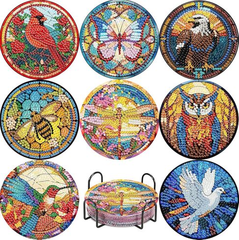 8 حزمة عيد الميلاد الماس أكياس كوستر ، Gingerbread Man Penguin Snowmanadult Diamond Painting Coaster Kit ، 5D DIY Cull Drill Diamond Dot （with Holder） 4x4 Inch in Kuwait