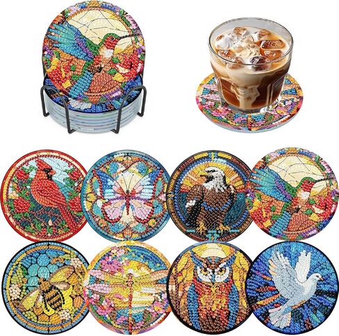 8 حزمة عيد الميلاد الماس أكياس كوستر ، Gingerbread Man Penguin Snowmanadult Diamond Painting Coaster Kit ، 5D DIY Cull Drill Diamond Dot （with Holder） 4x4 Inch in Kuwait
