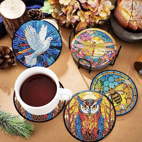 8 حزمة عيد الميلاد الماس أكياس كوستر ، Gingerbread Man Penguin Snowmanadult Diamond Painting Coaster Kit ، 5D DIY Cull Drill Diamond Dot （with Holder） 4x4 Inch in Kuwait