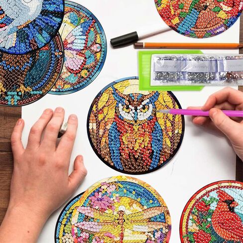 8 حزمة عيد الميلاد الماس أكياس كوستر ، Gingerbread Man Penguin Snowmanadult Diamond Painting Coaster Kit ، 5D DIY Cull Drill Diamond Dot （with Holder） 4x4 Inch in Kuwait