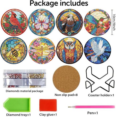 8 حزمة عيد الميلاد الماس أكياس كوستر ، Gingerbread Man Penguin Snowmanadult Diamond Painting Coaster Kit ، 5D DIY Cull Drill Diamond Dot （with Holder） 4x4 Inch in Kuwait