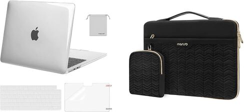 MOSISO Compatible with MacBook Air 13 inch Case 2024 2023 2022 M3 A3113 M2 A2681, Plastic Hard Case&Keyboard Cover&Screen Film&Pouch&Bag with Horizontal Pockets&Small Case&Belt, Crystal Clear&Black in Saudi Arabia