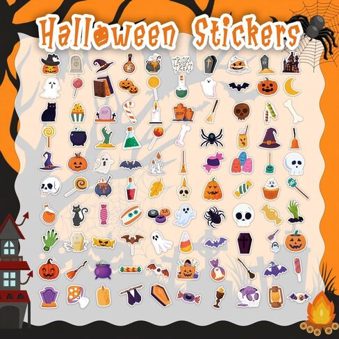 200 PCS Halloween Stickers, Non-Repeating Halloween Party Favors, Vinyl Waterproof Halloween Decorations Gifts Party Supplies, Reusable Pumpkin Ghost Stikcers ﻿ in Saudi Arabia